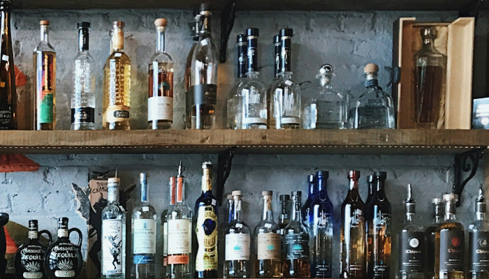 Different types of spirits on display