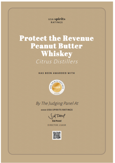 Protect the Revenue Peanut Butter Whiskey Certificate 